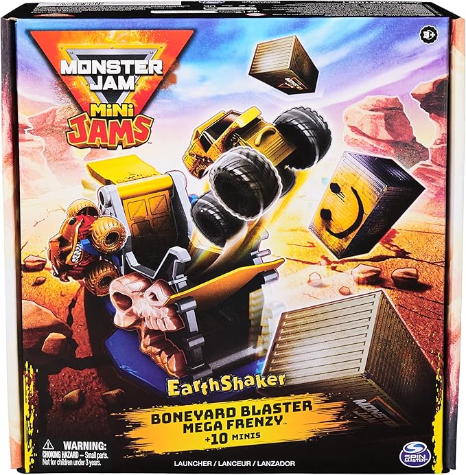 Monster Jam Mini Jams, Earthshaker Boneyard Blaster Mega Frenzy Playset with 10 Mini Trucks, Kids Toys for Ages 3 and Up