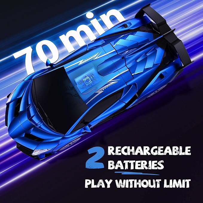 V991 Transform Remote Control Car, 1:10 Big Size, 2 Rechargeable Batteries for 70Min, 2.4GHz Gesture Sensing, One-Key Deformation, Robot Toys Gifts for Boys and Girls (Blue)