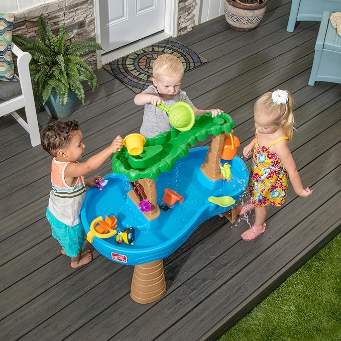 Step2 Tropical Rainforest Water Table, Kids Water and Sand Activity Sensory Playset, Summer Outdoor Toys, 13 Piece Water Toy Accessories, For Toddlers 1.5+ Years Old, Blue & Brown