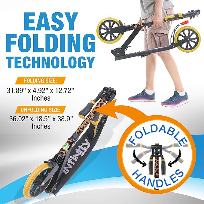 SereneLife Kick Scooter Adult Teenagers Kids- 2 Wheel Kids Scooter with Adjustable T-Bar Handlebar - Alloy Anti-Slip Deck - Portable Folding Scooters for Kids with Carrying Strap