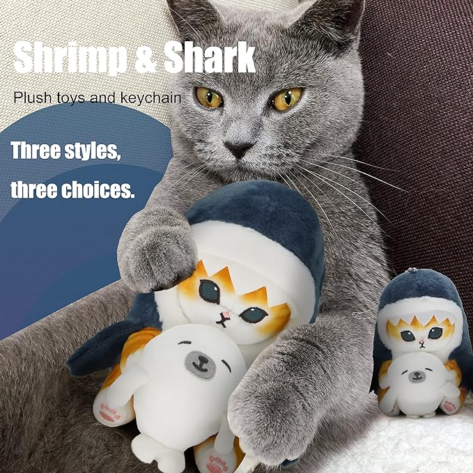 Kawaii Shark Cat Plush Toy Stuffed Animal Doll, Soft Pillow for Boys & Girls (Seal cat, 20cm/7.8in)