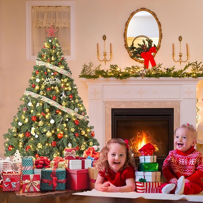 4.5ft Artificial Christmas Tree, Premium Spruce Hinge Material, Holiday Christmas Tree with Metal Hinges and Collapsible Base for Home Gatherings and Office Decorations