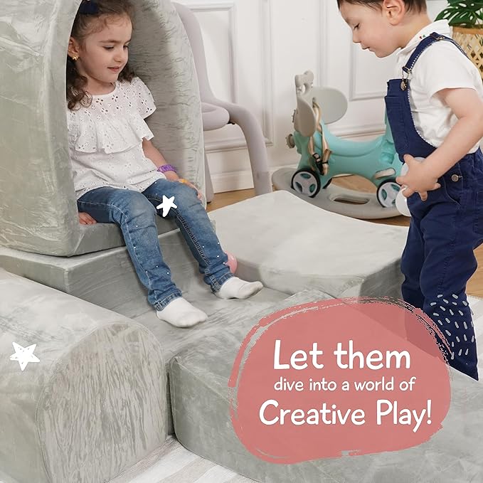 Foam Climbing Blocks for Toddlers 1-3 - Climb and Crawl Activity Playset - Indoor Activity Play Structure for Toddlers - Foam Soft Play Set for Babies - 5 PCS - Balls NOT Included - Gray