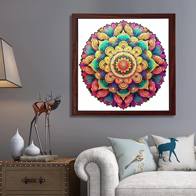 Unique Wooden Jigsaw Puzzles - Flower Mandala, 500 Pcs King Size 16.5'' x 16.4'', Luxurious Shaped Wood Puzzle, Beautiful Package, Best Gift for Adults and Kids, Family Game