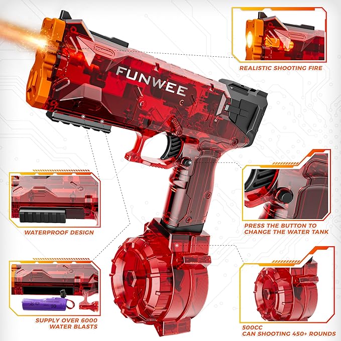 2025 New Upgrade 2 Pack Electric Water Guns for Adults Kids, Light Up Squirt Gun, Powerful Automatic Water Gun, High Capacity Long Range Fully Strongest Water Blaster, Outdoor Pool Water Toy