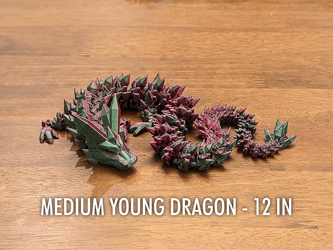 Medium 12" Articulated Crystal Dragon - Multi Color 3D Printed Plastic Dragon Figure - Rainbow Pearlescent Colors - Interlocked Body Segments and Legs (Medium 12", Periwinkle Lime)