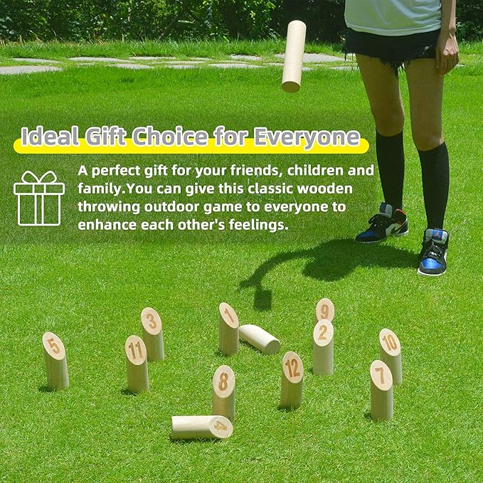 Gorock Numbered Block Toss Games, Wooden Bowling Throwing Game Set with Scoreboard & Carrying Bag, Giant Outdoor Backyard Lawn Games for Kids Adults Family