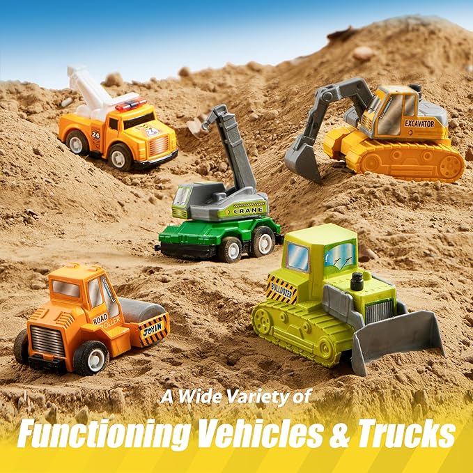 JOYIN 18 Pcs Pull Back City Cars and Trucks Toy Vehicles Set, Friction Powered Cars Toys for Toddlers, Boys, Girls’ Educational Play, Kids Stocking Stuffers, Easter Basket Stuffers