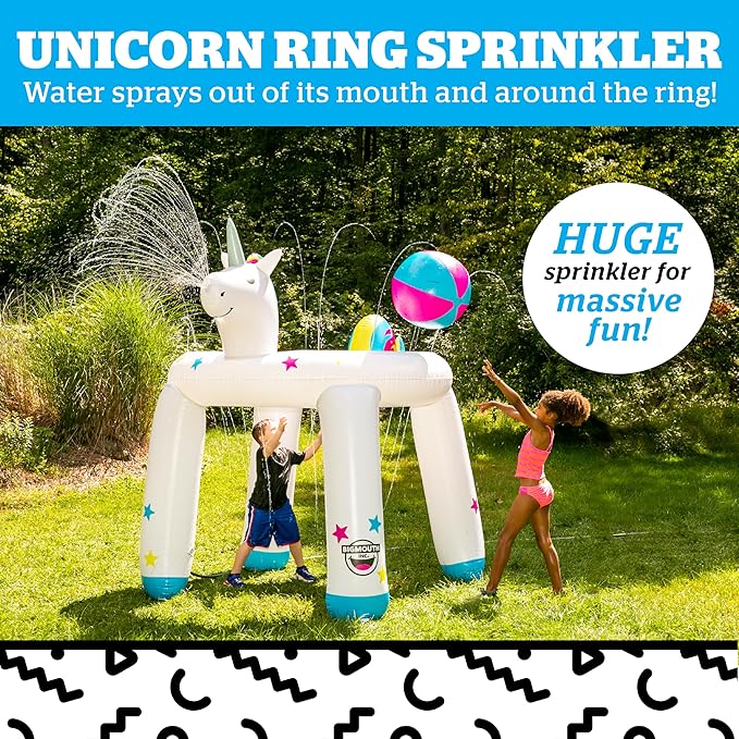 BigMouth Inc. Giant Inflatable Unicorn Ring Sprinkler, Fun Summer Backyard Water Games & Splash Toy for Kids, 6 Feet Tall