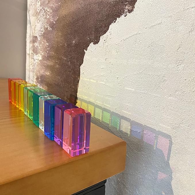 Rainbow Crystal Acrylic Strip Blocks Rectangle Stacking Gem Cubes for Kids - 16 Colors Educational Sensory Light Learning Toys (16PCS)