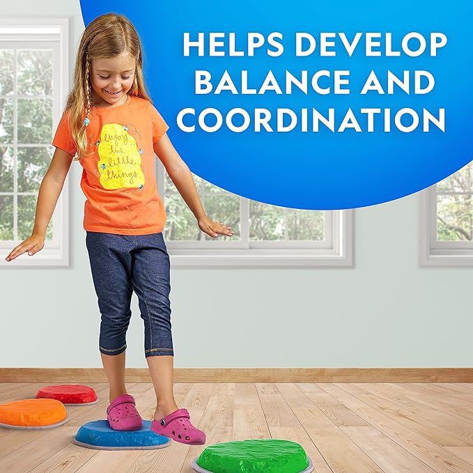 NATIONAL GEOGRAPHIC Stepping Stones for Kids – Durable Non-Slip Stones Encourage Toddler Balance & Gross Motor Skills, Indoor & Outdoor Toys, Obstacle Course, Gifts for Toddlers (Amazon Exclusive)
