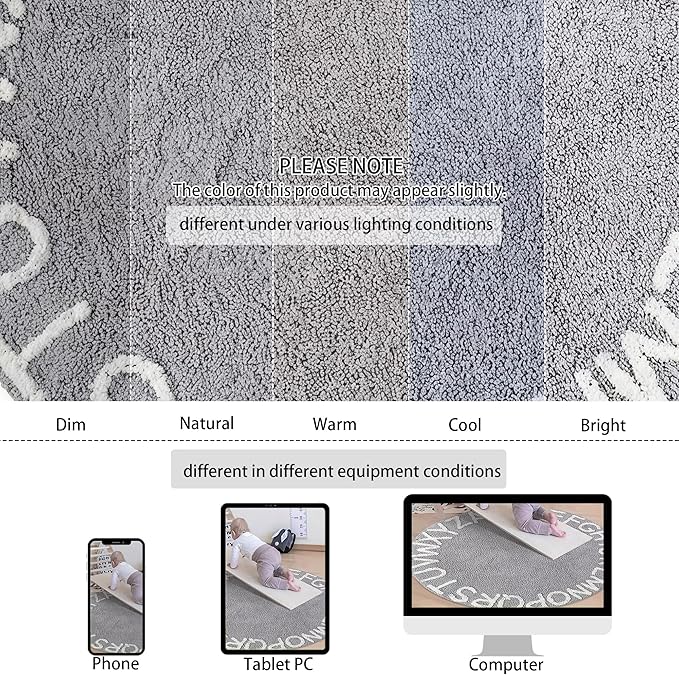 ABC Kids Rug Alphabet Educational Area Rugs for Infant Toddlers - Soft Playtime Collection, Learning & Game Round Carpet for Bedroom Playroom Nursery, Best Shower Gift (59", Grey White)