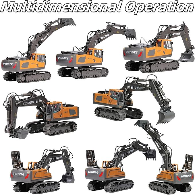 RC Excavator with Lights and Sound, 11-Channel Remote Control Heavy Equipment Toy Construction Vehicles Toys for Adults Kids Boys Ages Year 3 4 5 6 7 8 9 10 11 12 13+