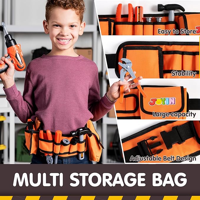 JOYIN 19Pcs Kids Tool Set, Construction Belt & Electronic Drill, Pretend Role Play Toddler Power Toy for Boys Girls Birthday Gifts Outdoor Preschool Ages 3 4 5 6 7 Years Old