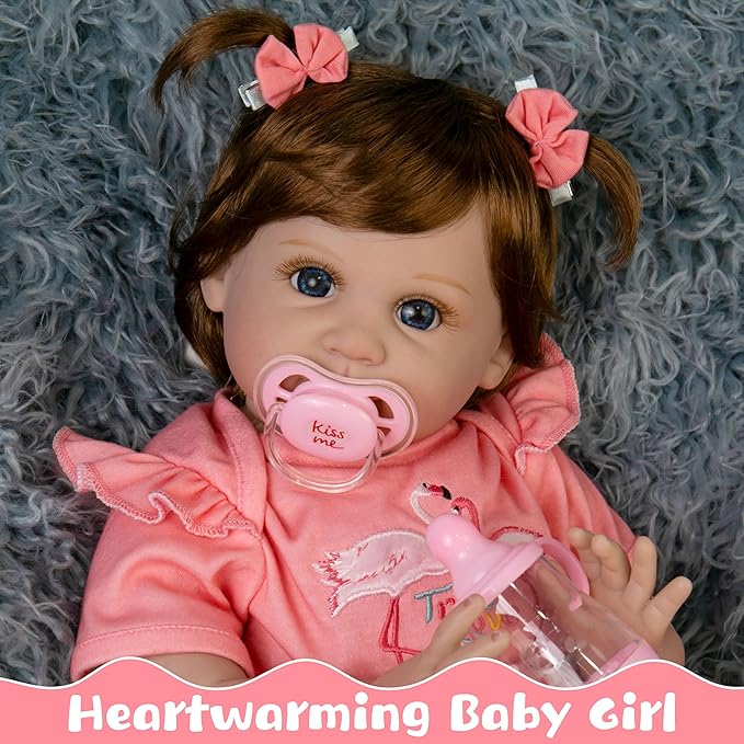 Realistic Baby Doll 22-Inch Lifelike Newborn Baby Doll Soft Cloth Body Real Life Baby Dolls with Clothes and Toy Accessories, Ideal Christmas Birthday Gift Set for Kids Age 3+
