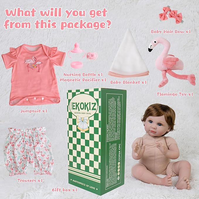 Realistic Baby Doll 22-Inch Lifelike Newborn Baby Doll Soft Cloth Body Real Life Baby Dolls with Clothes and Toy Accessories, Ideal Christmas Birthday Gift Set for Kids Age 3+