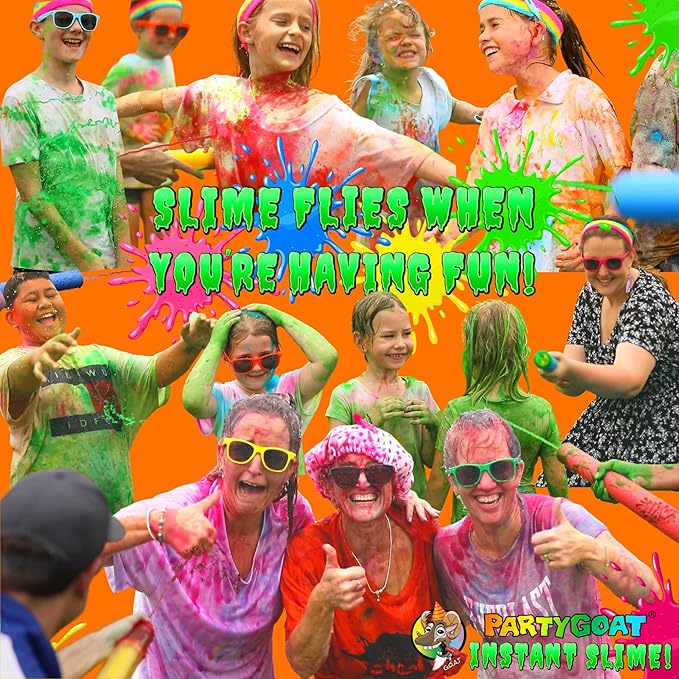 PARTY GOAT Instant Slime Powder Mix. Bulk 20 Gallon Pack. Just Add Water to Make Orange & Purple Slime for Color Run, Blaster Guns & Color Wars
