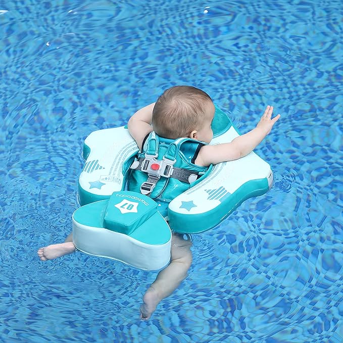 Mambobaby Float Add Tail Baby Swim Float with Canopy, Non-Inflatable Solid Baby Float, Upgrade Soft Waterproof Skin-Friendly Leather Material Infant Swim Float (Global Limited Edition - Green)