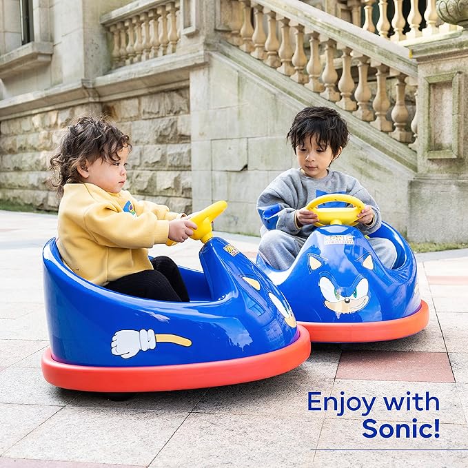 Sonic The Hedgehog Bumper Car for Kids, 2 Speed Electric Vehicle, Toddler Bumper Car with Remote Control and 360 Degree Turning, 6V Motor, LED Lights, Gifts for Toddlers, Large