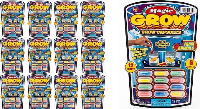 JA-RU Magic Grow Capsules (12 Pack; 12 Capsules Each) Expanding Foam Sponge Toy for Kids. Sea Creatures, Zoo & Farm Animals, Dinosaur, Bugs, & Cars. Water Growing Toys. Bath Party Favors. 305-12p