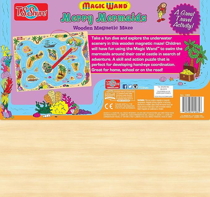 Bendon TS Shure Mermaids Sea Life Magic Wand Magnetic Maze with 3 Magnets and Magnetic Magic Wand Pre-School Learning 50461