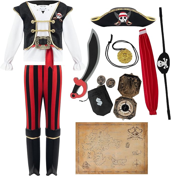 Spooktacular Creations Pirate Costume for Kids, Boys Pirate Outfit Set for Toddler Halloween Pretend Roleplay Themed Party