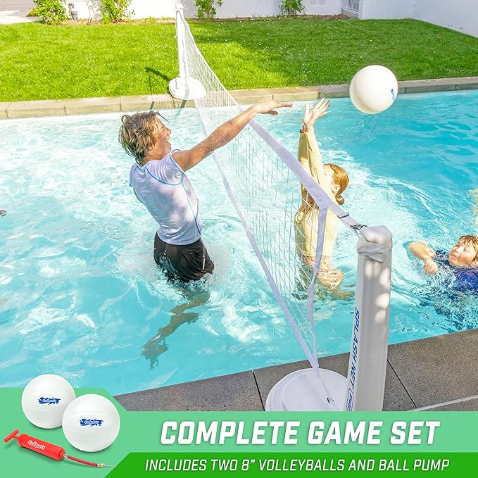 GoSports Splash Net PRO Pool Volleyball Net - Red, White, or Blue - Includes 2 Water Volleyballs and Pump