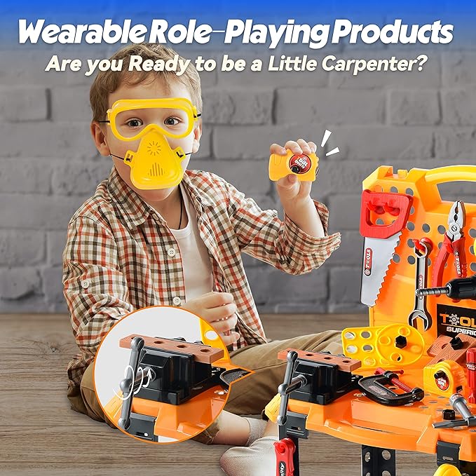 Toy Choi's 82pcs Kids Tool Bench Toy for Age 2-4 - STEM Construction Kid Tool Set Toddler Workbench with Realistic Tools Electric Drill, Build a Tool Bench for Kids Ages 3-5 4-7