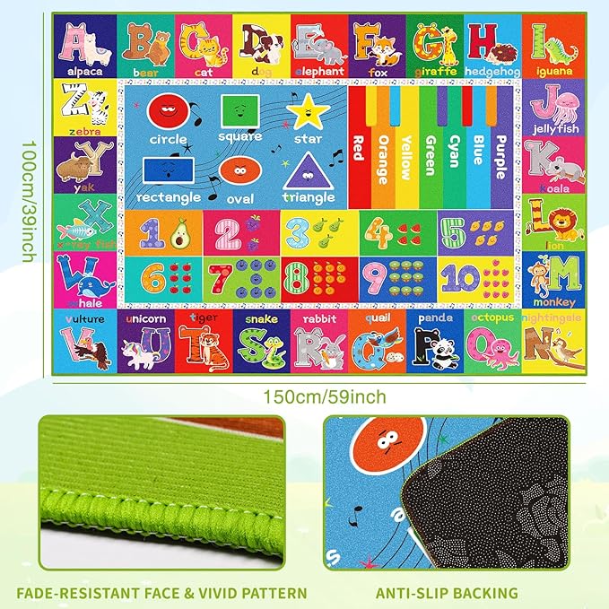 ABC Carpet, Kids Rugs for Playroom, Educational Play Mat for Kids, Preschool Rugs with ABC, Numbers, Animals Learning Rugs for Bedroom Playroom Classroom Baby Toddler Children (Blue, 59X39.4 INCH)