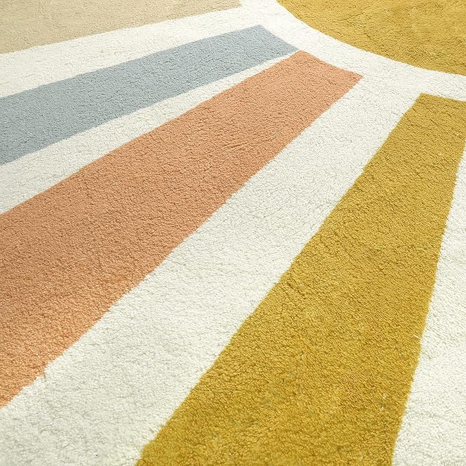STARUIA Boho Sun Round Area Rug for Living Room, 6 Ft Washable Nursery Rug for Playroom, Colorful Circle Rugs for Kids Bedroom, Non-Slip Circluar Carpet Soft Large Kid Rug for Classroom Dorm