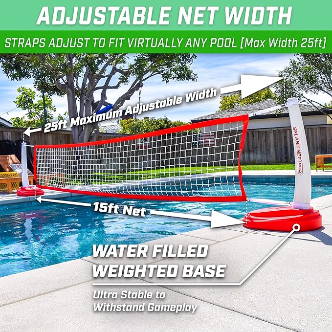 GoSports Splash Net PRO Pool Volleyball Net - Red, White, or Blue - Includes 2 Water Volleyballs and Pump