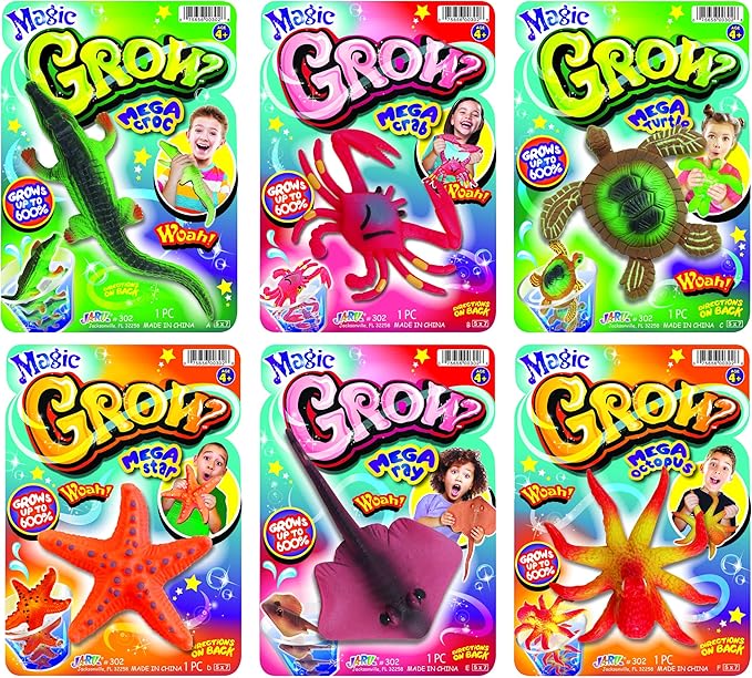 JA-RU Magic Grow Ocean Themed Water Animals (6 Packs Assorted) Beach Life Theme Toys | Bulk Expanding Bath and Pool Toys for Kids. Sea Creatures Party Toys and Goodie Bags. 302-6A