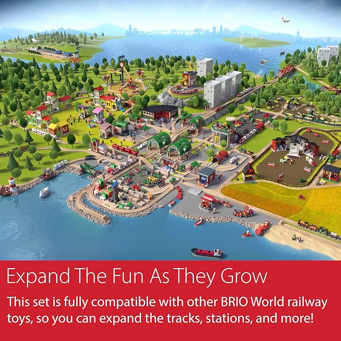BRIO My First Railway Beginner Pack - 18-Piece FSC-Certified Wood Train Set - Compatible with All BRIO Sets - Includes Rainbow Bridge & Rattle Wagon - Safe Play - Toddlers Ages 18 Months & Older