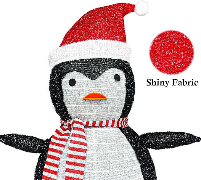 Penguin Christmas Decorations Outdoor, 28 Inch Collapsible Penguin Outside Christmas Decorations with 45 LED Lights, Light Up Xmas Yard Decorations, Lighted Porch Lawn Decor
