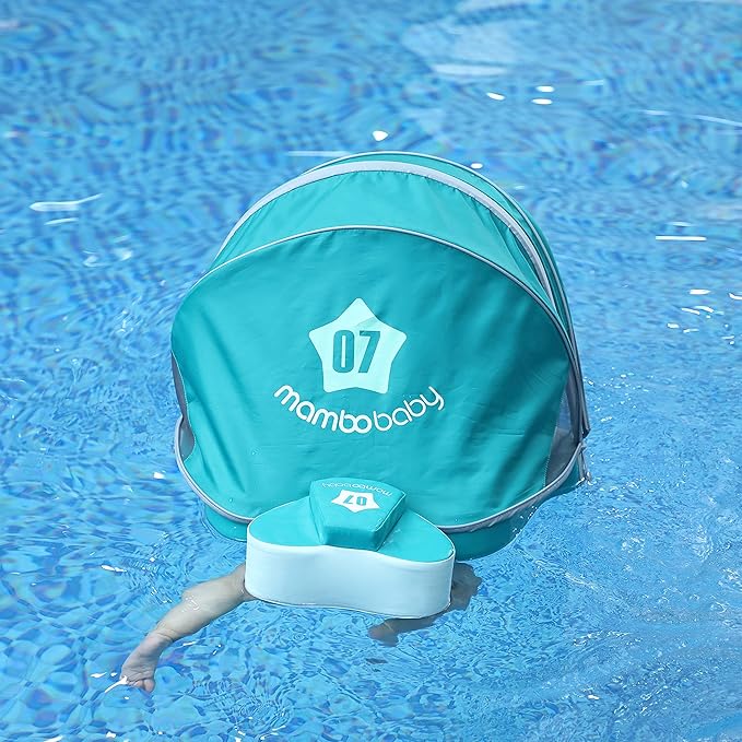 Mambobaby Float Add Tail Baby Swim Float with Canopy, Non-Inflatable Solid Baby Float, Upgrade Soft Waterproof Skin-Friendly Leather Material Infant Swim Float (Global Limited Edition - Green)
