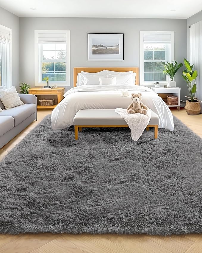 PAGISOFE Plush Washable Area Rugs for Living Room 5x7 Grey, Soft Shaggy Rugs Carpets Fluffy Rugs for Boys Bedroom Kids Room, Shag Plush Rug for Teen Dorm Decor, Kids Home Decor Aesthetic, Nursery