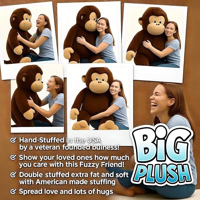 Big Plush Giant Stuffed Monkey - Large 4-Foot Extra-Soft Jumbo Plush Animal - 48 Inches / 122 Centimeters - Huge-Sized Gigantic Animals - Oversized Monkeys - Hug This Full-Size Pet Ape