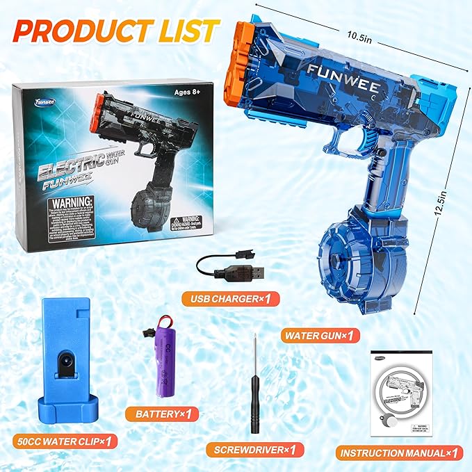 2025 New Upgrade Electric Water Gun for Adult & Kid, Light Up Most Strongest Watergun Long Range, Powerful High Powered Automatic Squirt Gun Fully Auto Water Blaster, Pool Outdoor Toy Game