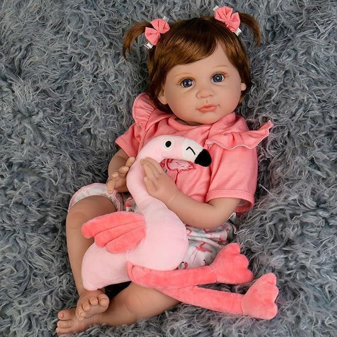 Realistic Baby Doll 22-Inch Lifelike Newborn Baby Doll Soft Cloth Body Real Life Baby Dolls with Clothes and Toy Accessories, Ideal Christmas Birthday Gift Set for Kids Age 3+