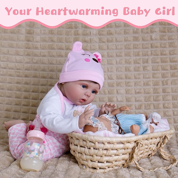 Lifelike Reborn Baby Dolls 22-Inch Realistic Newborn Baby Dolls That Look Real Cloth Body Real Life Baby Doll Girls with Clothes and Toy Accessories Gift Set for Kids Age 3+