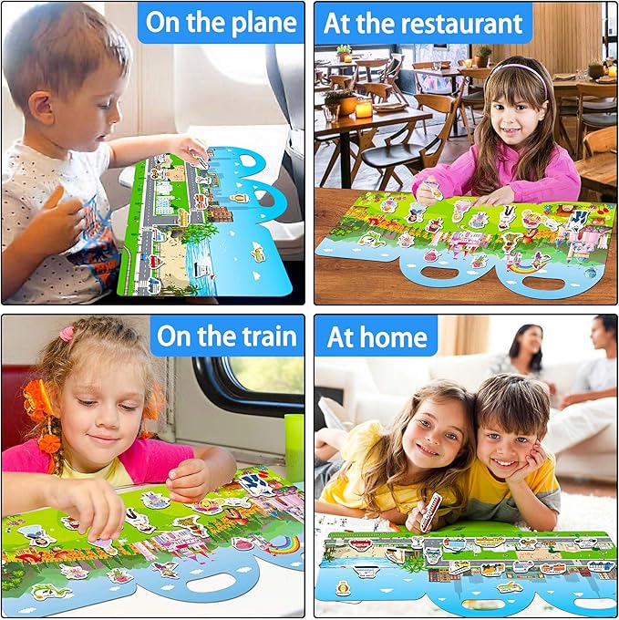 6 Sets Reusable Sticker Books for Toddlers 1-3, Jelly Sticker Books for Kids 2-4, Vehicle Stickers for Kids