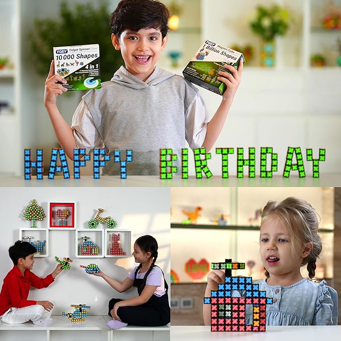 TOSY Magnet Cube 4x4 - 560 Magnets, 70 Blocks, 8 in 1 Toy: Puzzle Cube Game, Creative Building Blocks, Transformable Fidget Spinner, Infinity Cube, Magnet Tiles, UV Flashlight, Glowing STEAM Toy