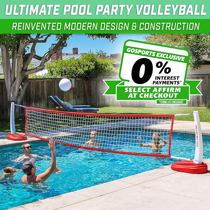 GoSports Splash Net PRO Pool Volleyball Net - Red, White, or Blue - Includes 2 Water Volleyballs and Pump