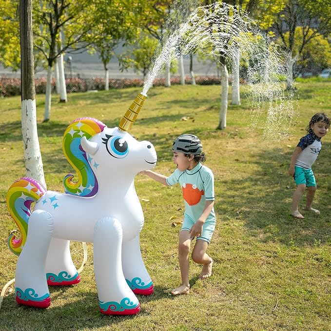 JOYIN 48'' Inflatable Yard Sprinkler with Unicorn Design- Unicorn Sprinkler Yard Water Toys, Outdoor Lawn Sprinkler Toy for Kids and Adults Water Play Games Backyard Pool Party Decorations