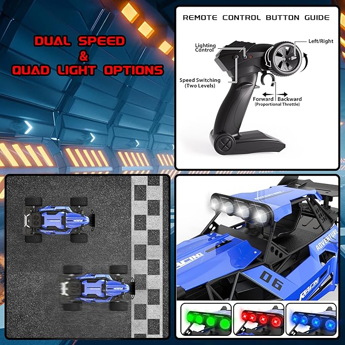 1:12 Scale RC Car for Kids 3-5-7, Fast Remote Control Monster Truck 2WD 20km/h Off-Road Toy, Alloy Shell, LED Lights, Off Road for Boys 4-7 & Beginners, 30 Minutes Play Time