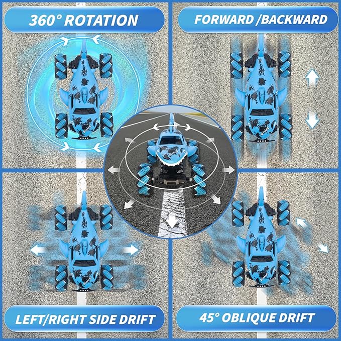 Ansee RC Cars for Kids, Shark Remote Control Car for Boys, 2.4GHz 360 Flips Rotating All Terrains RC Truck with Water Shooting, Sound & Spray Remote Control Truck Toys for Boys Girls Gifts (Blue)