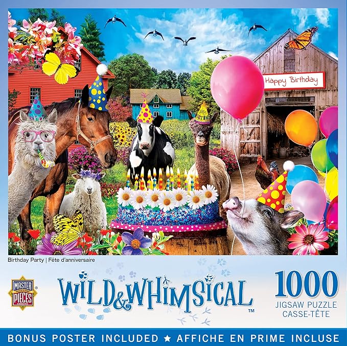 MasterPieces - 1000 Piece Jigsaw Puzzle, Birthday Party, Funny Animals, Activity for Adults, Family, Kids, Matte Finish, 19.25" x 26.75"