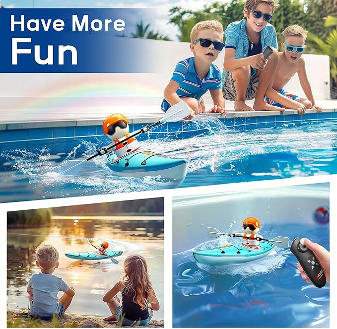 iPlay, iLearn Kids Remote Control Boat Toy, Toddler RC Kayak Paddle Boats Bath Toys Boys 4-8-12, Water Racing W/Light Outdoor Pool Lake Bathtub, Birthday Gifts 5 6 7 9 10 Year Old Child Girl-Blue