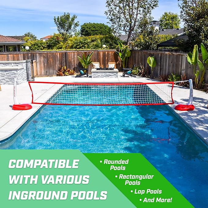 GoSports Splash Net PRO Pool Volleyball Net - Red, White, or Blue - Includes 2 Water Volleyballs and Pump
