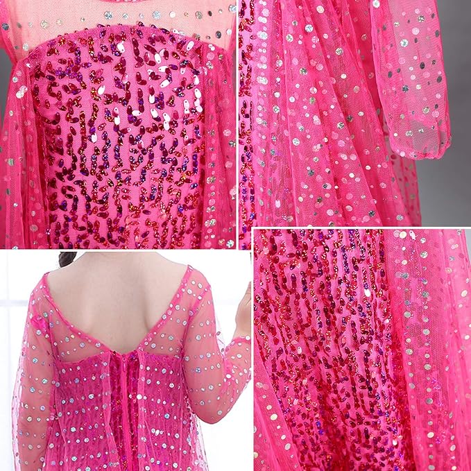 Luxury Princess Dress Costumes with Shining Long Cape Girls Birthday Party